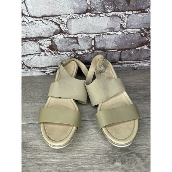 TSUBO Taupe Soft Leather Patent Open Toe Strap Wedge Sandals Size 8.5M US/39.5EU - Picture 6 of 16